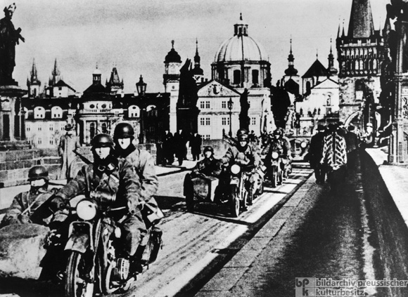 The Occupation of Prague: A Motorcycle Division on the Charles Bridge (March 15, 1939)